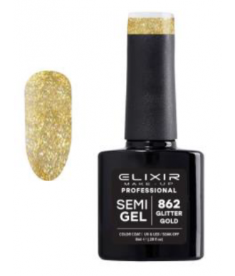 ESMALTE SEMI GEL ELIXIR 8 ML. GLITTER GOLD Nº 862