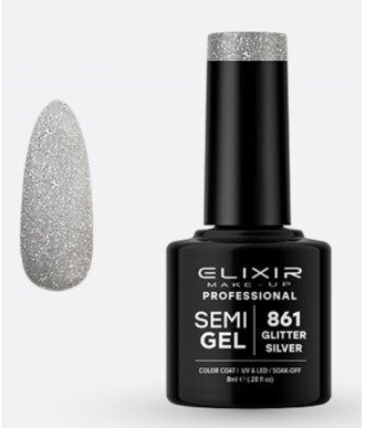 ESMALTE SEMI GEL ELIXIR 8 ML. GLITTER SILVER Nº 861