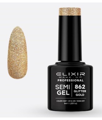 ESMALTE SEMI GEL ELIXIR 8 ML. GLITTER GOLD Nº 862