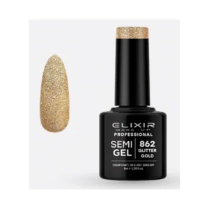 ESMALTE SEMI GEL ELIXIR 8 ML. GLITTER GOLD Nº 862